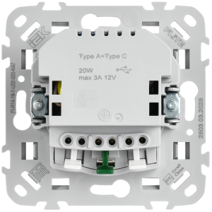 FLITE Розетка 1-местная с заземлением с защитными шторками 16А с USB A+C 20Вт безвинтовое крепление РСЮшс11-1-ФлА алюминий IEK