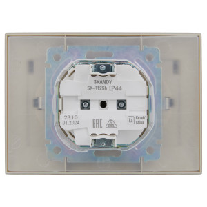 SKANDY Розетка 2-местная и крышкой 16А в сборе IP44 SK-R12Sh шампань IEK