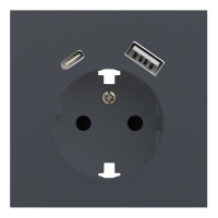 Лицевая панель для розетки 2к+з с USB A+C, базальт (35637 BT)