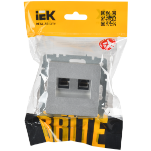 BRITE Розетка компьютерная двойная RJ45 кат.6 РК11-2-БрА алюминий IEK
