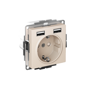 ATLASDESIGN РОЗЕТКА 16А c 2 USB A+A, 5В/2,4А, 2х5В/1,2А, механизм, БЕЖЕВЫЙ ATN000230