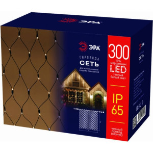 Гирлянда светодиодная Сеть 3х2м 300LED тепл. бел. IP65 220В бел. мерцание провод черн. каучук Эра Б0051898
