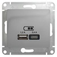 GLOSSA USB РОЗЕТКА А+С, 5В/2,4А, 2х5В/1,2А, механизм, АЛЮМИНИЙ GSL000339
