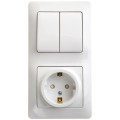 GLOSSA БЛОК: РОЗЕТКА с заземлением со шторками + 2-клавишный ВЫКЛЮЧАТЕЛЬ, БЕЛЫЙ GSL000174
