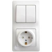 GLOSSA БЛОК: РОЗЕТКА с заземлением со шторками + 2-клавишный ВЫКЛЮЧАТЕЛЬ, БЕЛЫЙ GSL000174