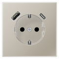 Розетка с USB Jung LS METAL, скрытый монтаж, с заземлением, нержавеющая сталь, ES1520-15CA-L