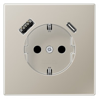 Розетка с USB Jung LS METAL, скрытый монтаж, с заземлением, нержавеющая сталь, ES1520-15CA-L