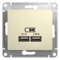 GLOSSA USB РОЗЕТКА A+A, 5В/2,1А, 2х5В/1,05А, механизм, БЕЖЕВЫЙ GSL000233