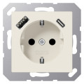 Розетка с USB Jung AS 500, скрытый монтаж, с заземлением, слоновая кость, A1520-15CA