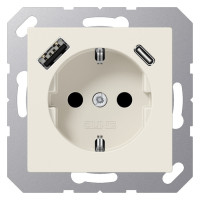 Розетка с USB Jung AS 500, скрытый монтаж, с заземлением, слоновая кость, A1520-15CA