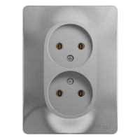 GLOSSA РОЗЕТКА двойная без заземления, 16А, в сборе, АЛЮМИНИЙ GSL000320