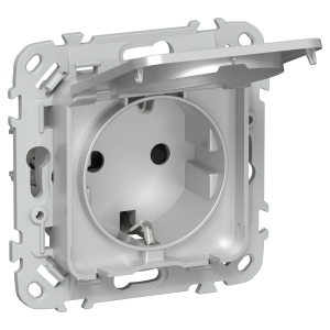 FLITE Розетка с заземлением с защитными шторками и крышкой 16А IP44 РСшкр11-0-44-ФлА алюминий IEK