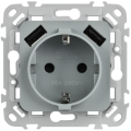 FLITE Розетка 1-местная с заземлением с защитными шторками 16А с USB AA 3,1А безвинтовое крепление РСЮша11-1-ФлС серый IEK