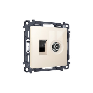 MA312510 Комплект механизма розетки компьютерной + TV оконечной RJ-45 с автоматической защитной шторкой ALFA Бежевый глянец (AP3125, VM195) AMBRELLA VOLT