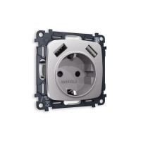 MO509010 Комплект механизма электрической розетки OMEGA Сталь матовый 2USB AA 18W быстрая зарядка сз QUANT OP5090, VM155 AMBRELLA VOLT