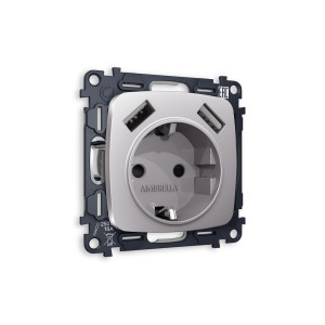 MO509010 Комплект механизма электрической розетки OMEGA Сталь матовый 2USB AA 18W быстрая зарядка сз QUANT OP5090, VM155 AMBRELLA VOLT