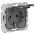 FLITE Розетка с заземлением с защитными шторками и крышкой 16А IP44 РСшкр11-0-44-ФлМА мокрый асфальт IEK