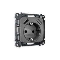 MO659010 Комплект механизма электрической розетки OMEGA Антрацит серый 2USB AA 18W быстрая зарядка сз QUANT OP6590, VM155 AMBRELLA VOLT