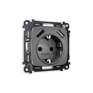 MO659010 Комплект механизма электрической розетки OMEGA Антрацит серый 2USB AA 18W быстрая зарядка сз QUANT OP6590, VM155 AMBRELLA VOLT