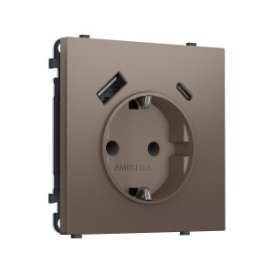 MS640010 Комплект механизма электрической розетки SIGMA Темная бронза матовый 2USB AC 20W быст. зар. сз сш 16A-250V QUANT PRO SP6400, PR160