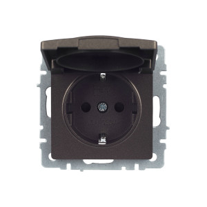BRITE Розетка 1-местная с заземлением с защитными шторками и крышкой 16А IP20 РСбш10-3-БрТБ темная бронза IEK