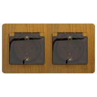 GLOSSA РОЗЕТКА двойная с заземлением со шторками с прозрачной крышкой,16А, IP44, в сборе, ДУБ GSL000547