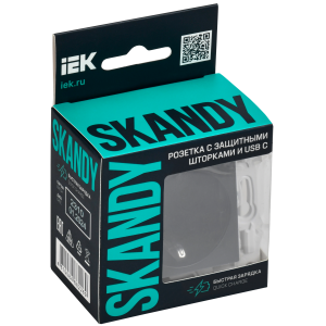 SKANDY Розетка с заземлением с защитными шторками 16А с USB C 18Вт SK-R17G графит IEK