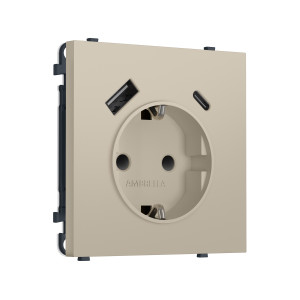 MS350010 Комплект механизма электрической розетки SIGMA Кашемир 2USB AC 20W быст. зар. сз сш 16A-250V QUANT PRO SP3500, PR160