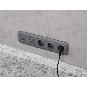 MO662005 Комплект механизма компьютерной розетки RJ-45 экранированной с автоматической защитной шторкой OMEGA Антрацит серый QUANT OP6620, VM185 AMBRELLA VOLT