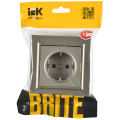 BRITE Розетка 1-местная с заземлением с защитными шторками 16А в сборе РСР14-1-0-БрШ шампань IEK