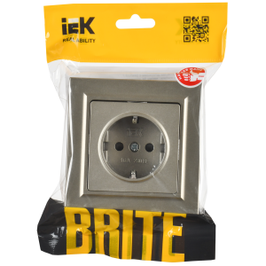 BRITE Розетка 1-местная с заземлением с защитными шторками 16А в сборе РСР14-1-0-БрШ шампань IEK