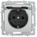 BRITE Розетка 1-местная с заземлением с защитными шторками и крышкой 16А IP44 РСбш10-3-44-БрГН металл хромникель IEK