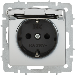 BRITE Розетка 1-местная с заземлением с защитными шторками и крышкой 16А IP44 РСбш10-3-44-БрГН металл хромникель IEK