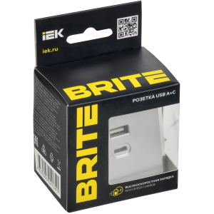 BRITE Розетка USB A+C 45Вт высокоскоростная зарядка РЮ11-2-БрА алюминий IEK