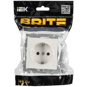 BRITE Розетка 1-местная с заземлением с защитными шторками 16А безвинтовое крепление РС24-1-0-БрБ белый IEK