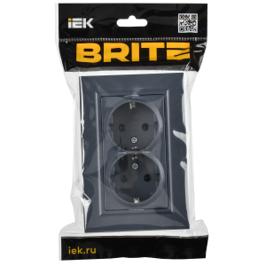 BRITE Розетка 2-местная с заземлением без защитных шторок плоская 16А в сборе РСПл12-3-БрМ маренго IEK