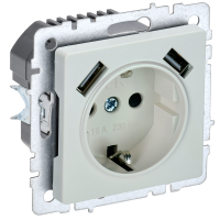 BRITE Розетка 1-местная с заземлением с защитными шторками 16А с USB AA 5В 3,1А РЮш10-2-БрЖ жемчуг IEK