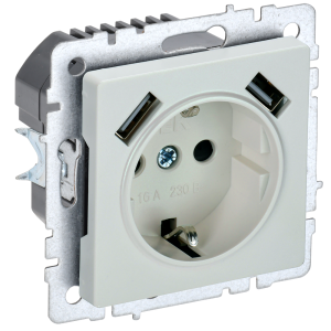 BRITE Розетка 1-местная с заземлением с защитными шторками 16А с USB AA 5В 2,1А РЮш10-1-БрЖ жемчуг IEK