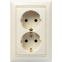 Розетка 2-м СП Valena 16А IP20 2х2PE с заземл. защ. шторки немецк. стандарт в сборе сл. кость Leg 774371
