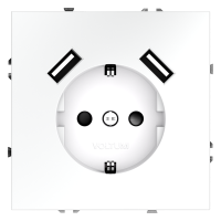 Розетка встраиваемая VOLTUM S70 с заземлением и защитными шторками, 16А, с USB, A+A, (белый матовый)