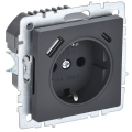 BRITE Розетка 1-местная с заземлением с защитными шторками 16А с USB AC 18Вт РЮш11-1-БрГ графит IEK