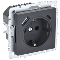 BRITE Розетка 1-местная с заземлением с защитными шторками 16А с USB AC 18Вт РЮш11-1-БрГ графит IEK