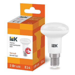 Лампа светодиодная R39 3Вт 3000К тепл. бел. E14 300лм 230-240В IEK LLE-R39-3-230-30-E14