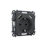 MA909010 Комплект механизма электрической розетки ALFA Графит мягкое касание 2USB AA 18W быстрая зарядка сз QUANT AP9090, VM155 AMBRELLA VOLT