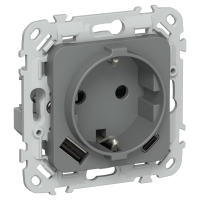 FLITE Розетка 1-местная с заземлением с защитными шторками 16А с USB A+C 20Вт РСЮшс11-0-ФлМА мокрый асфальт IEK