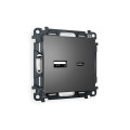 MA661010 Комплект механизма розетки ALFA Антрацит серый 2USB A+C 20W (быстрая зарядка) QUANT (AP6610, VM177) AMBRELLA VOLT