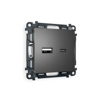 MA661010 Комплект механизма розетки ALFA Антрацит серый 2USB A+C 20W (быстрая зарядка) QUANT (AP6610, VM177) AMBRELLA VOLT
