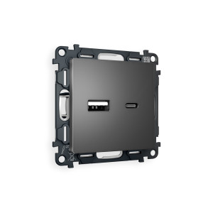 MA661010 Комплект механизма розетки ALFA Антрацит серый 2USB A+C 20W (быстрая зарядка) QUANT (AP6610, VM177) AMBRELLA VOLT