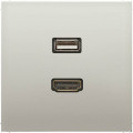 Розетка HDMI+USB Jung LS METAL, скрытый монтаж, стальной, MAES1163
