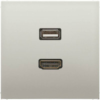 Розетка HDMI+USB Jung LS METAL, скрытый монтаж, стальной, MAES1163